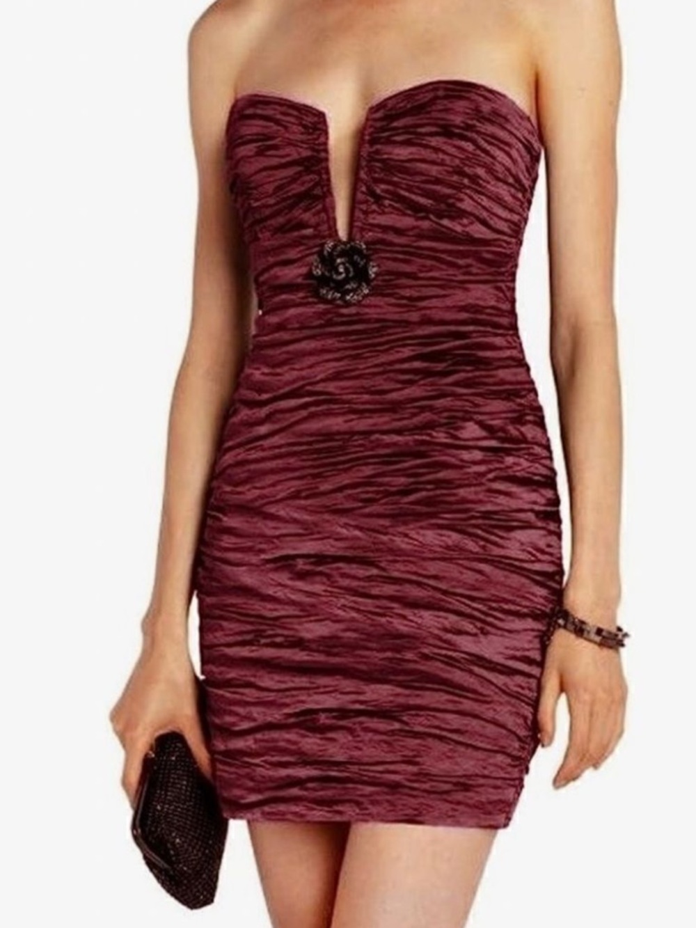 BCBGMaxAzria Strapless Ruched Cocktail Dress in Wine Red Kentucky Derby 🐎